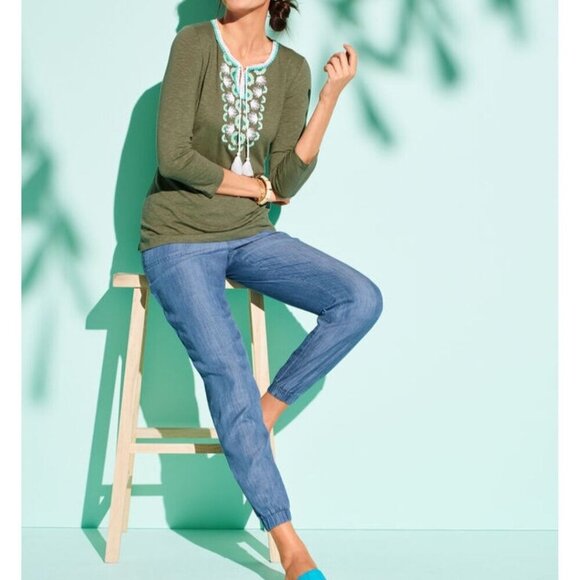 Talbots Embroidered Split Neck Tunic Top Sustainable Cotton Size XL - Picture 5 of 8